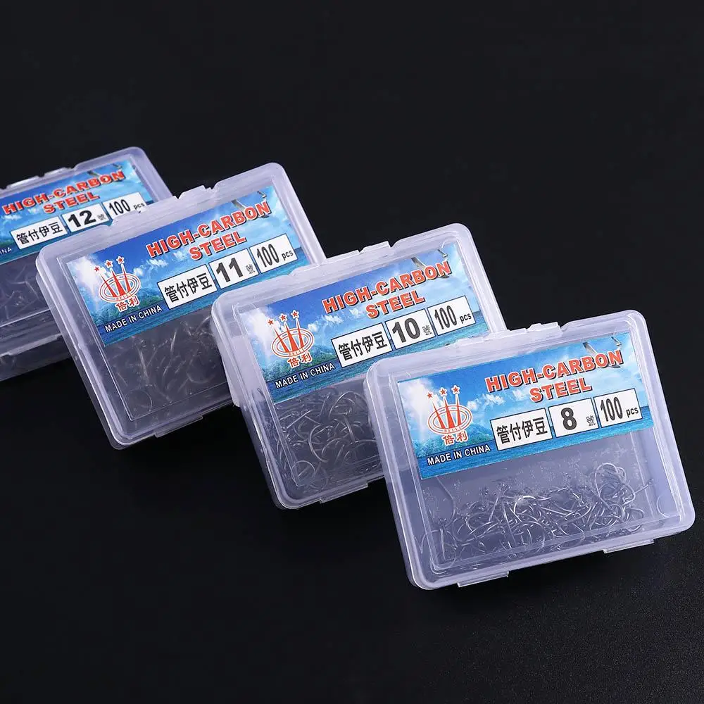 

High Carbon Steel Crooked Mouth Hook With Barb Set 100PCS Sea Hook Fishing Hook Boxed Barbed Circle Hooks Fishing Tackle Set