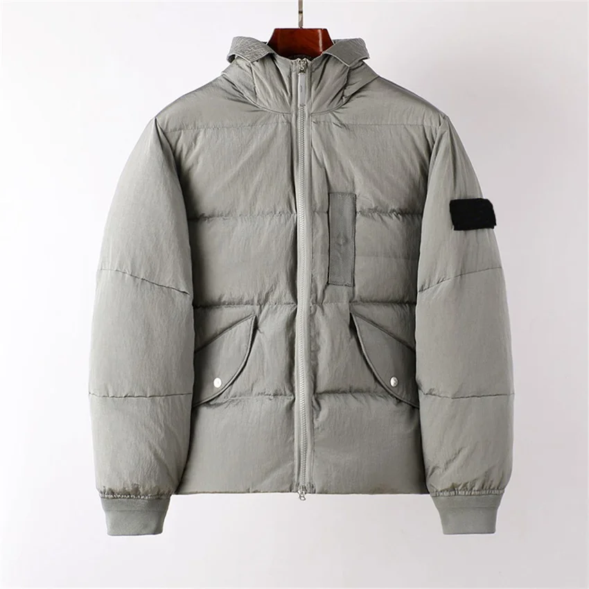 New Autumn And Winter Men's Metal Light Down Jacket Couples Hooded Armband Pleated Nylon Down Coat