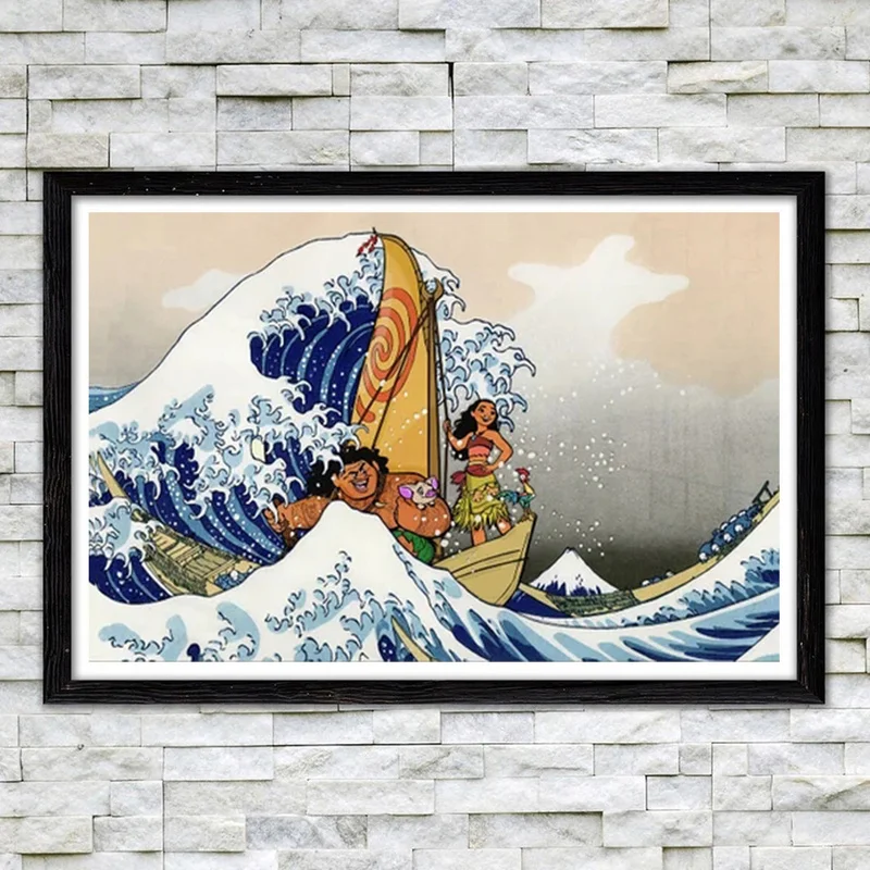 Дисней Моана и Мауи парусное изображение настенный плакат The Great Wave Off Kanagawa холст живописи картинка для декора детской комнаты подарок.