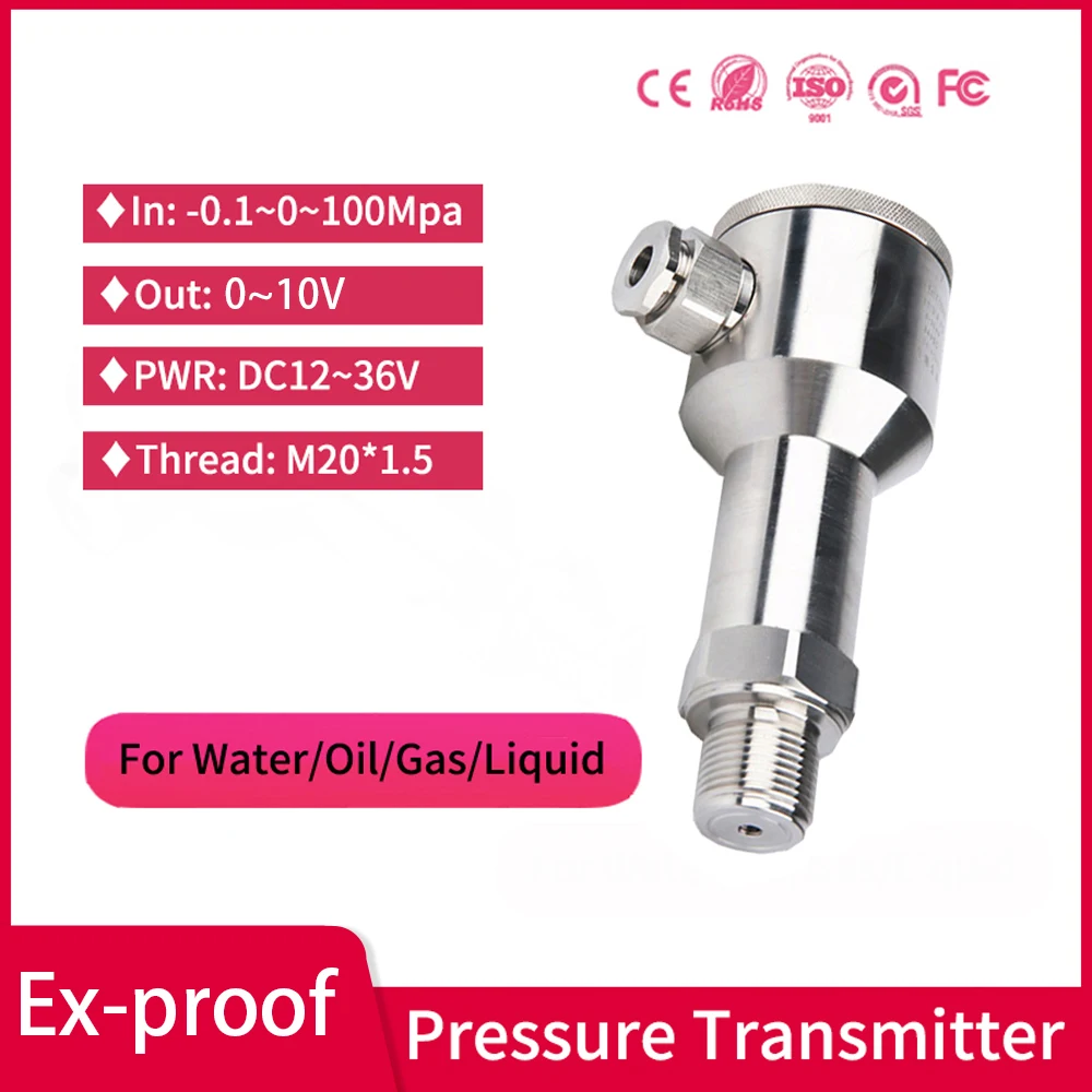 Explosion proof Stainless Steel 10bar 16bar Pressure Sensor 0-10v Oil Diesel Fuel Water Pipe Pressure Transmitter