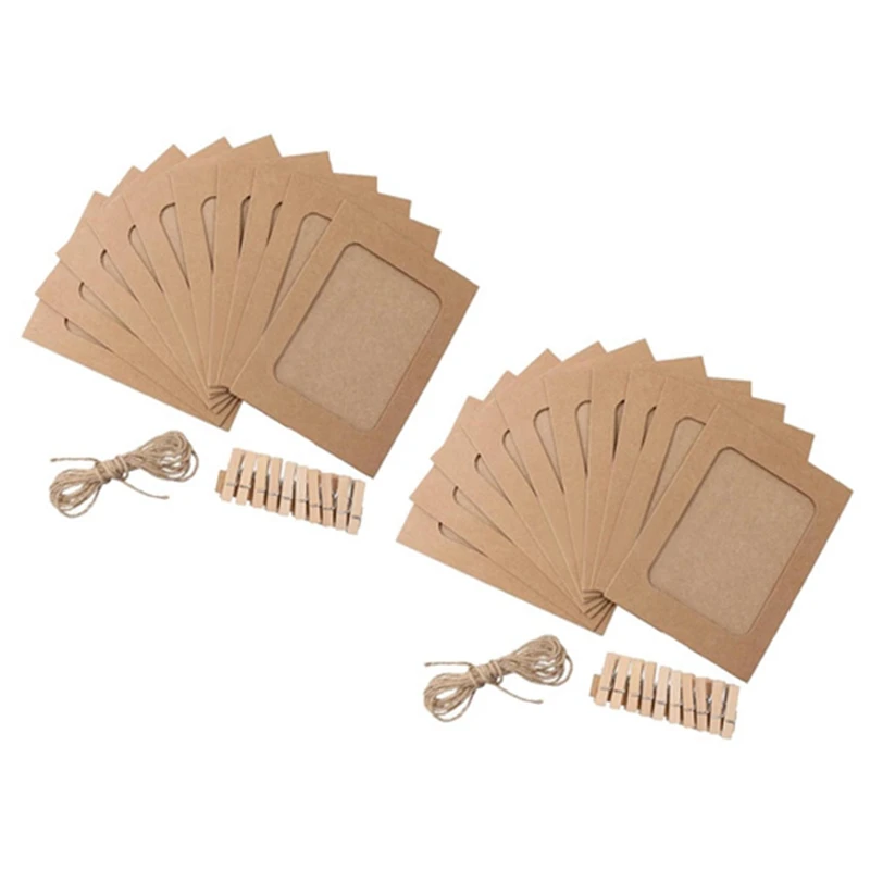 

30 Pcs / Set Paper Photo DIY Wall Picture Hanging Frame Album Rope Clip Set Home Decor 3Inch Brown