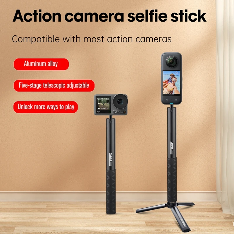

For DJI Osmo Action 3/Insta360 X3 Sports Camera Foldable Telescoping Selfie Stick With 1/4 Screw Port Extension Rod Accessories