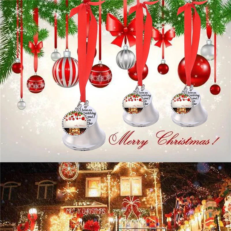 

Silver Letter Pendant With Bow Christmas Bells Ornament Christmas Tree Jingle Bell Pendant S Hanging Metal Bell DIY Bell Crafts