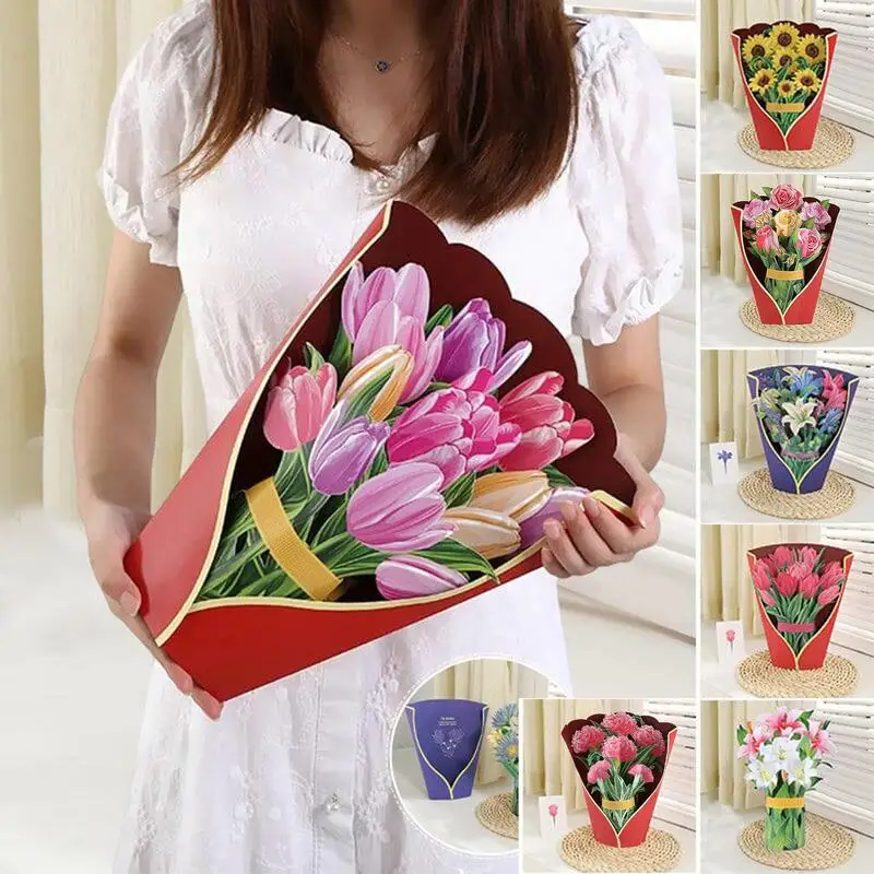 

Pop-Up Bouquet Greeting Card Eternal Flower Excellent Paper 3D Bouquet Holding Flowers Blessing Gift Mothers Day