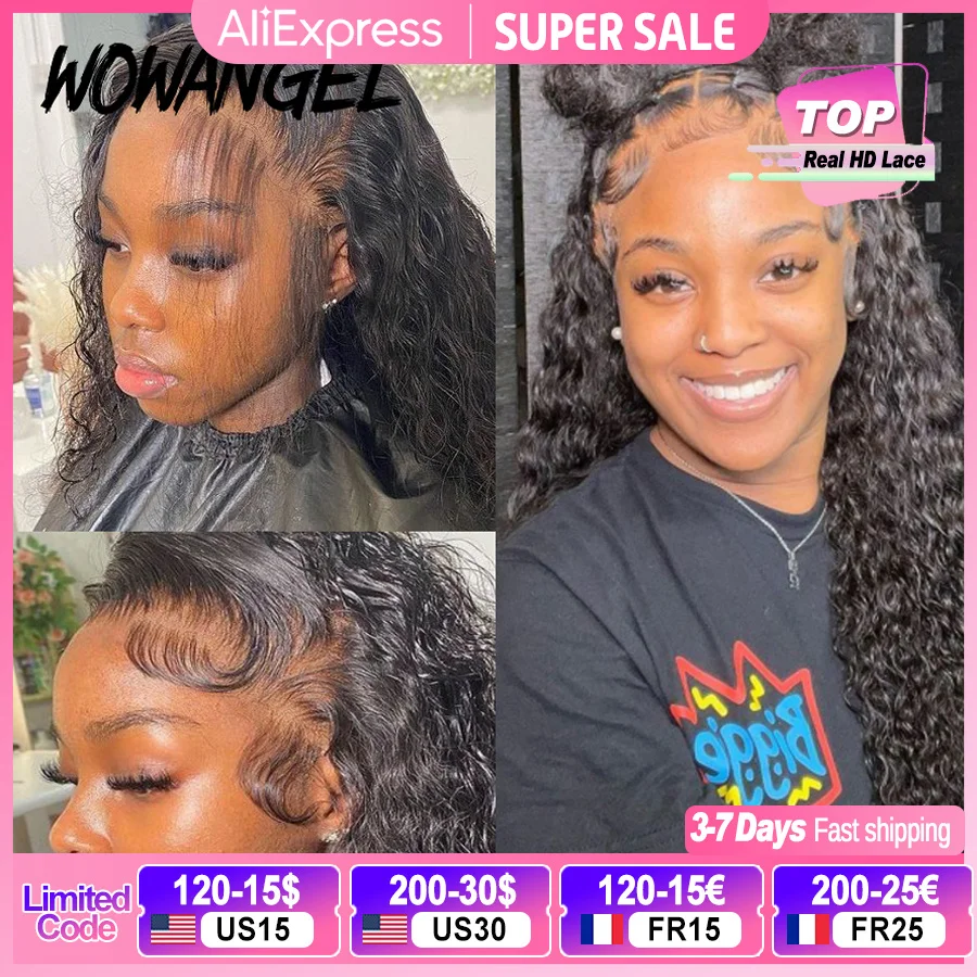 Wow Angel HD Lace Frontal Wigs 250% 13X6 Lace Front Wigs Water Wave HD Lace Closure Curly Wig Full Lace Human Hair Wig For Woman