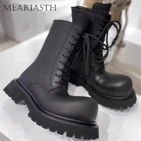 Брендовый дизайн ботинки большого размера на толстой подошве с высоким берцем в