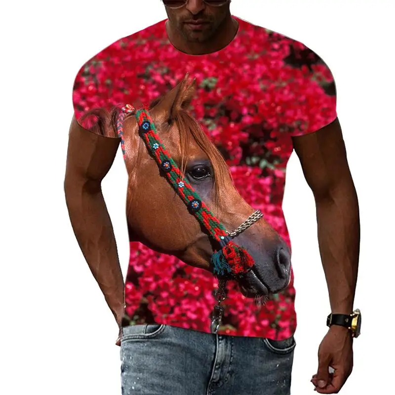 

Summer Fashion Graphic Animal Horse T Shirts For Men Casual 3D Print Tee Hip Hop Harajuku Personality Round Neck Short Sleeve