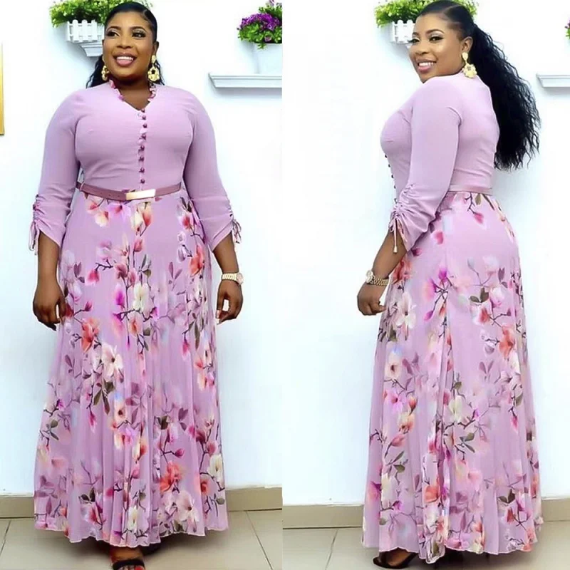 

KK Women Dresses African Print Chiffon Abaya Ankara Robes Long Sleeve Shirring Dress Elegant Ladies Clothes Wedding Party Gown