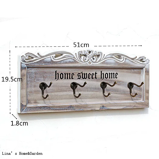 

Home Sweet Home Shabby Chic Wall Wood Decorative Hooks