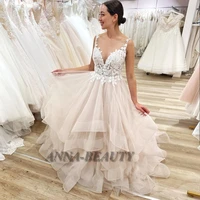 anna princess o neck tulle backless wedding dresses appliques beach party gown wedding gown for bride made to order