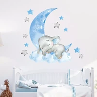 baby boy elephant sleeping moon wall stickers for kids room baby nursery room decoration wall decals home decor cartoon animal