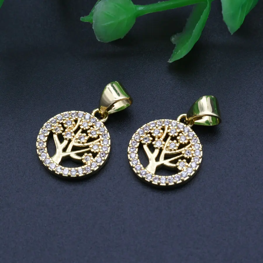 Кулон Дерево жизни из циркония с покрытием настоящего золота 18 К 12 мм для