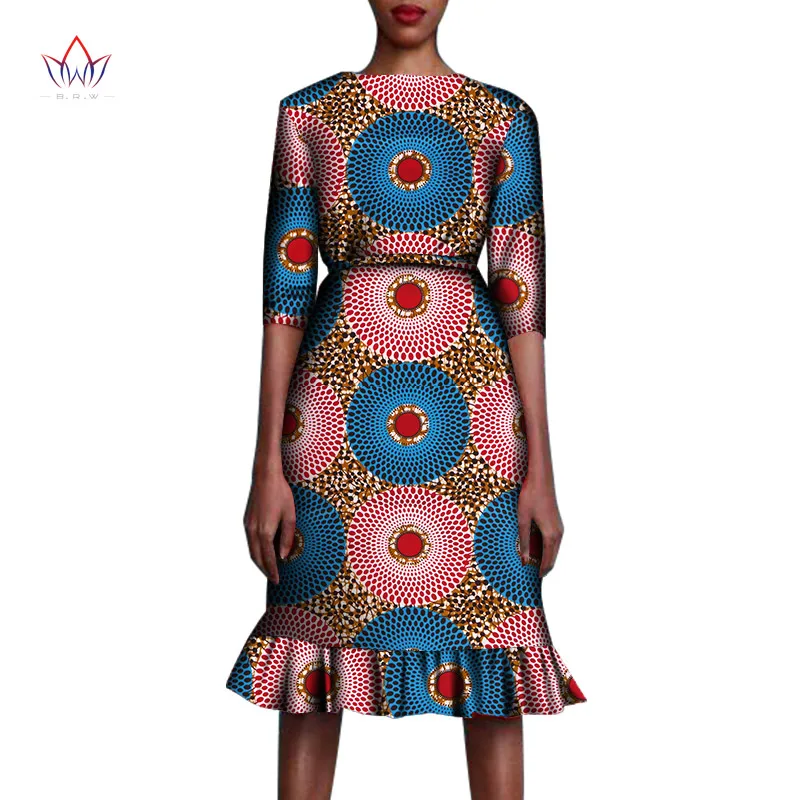 African Dresses for Women American Clothing Women Dress Half Sleeve Dashiki Knee Length Dress Plus Size African Clothing WY8052