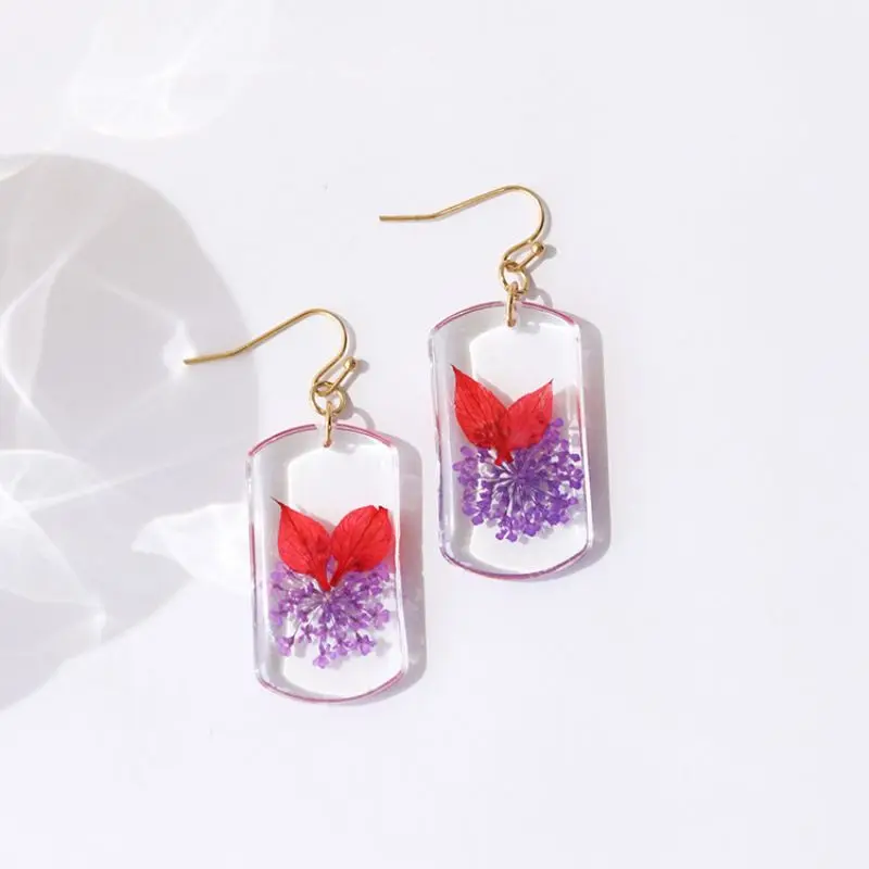 

Sweet Dried Flower Earrings Natural Pressed Flower Geometric Resin Earrings 2023 Summer Women Floral Earrings Jewelry Wholesale