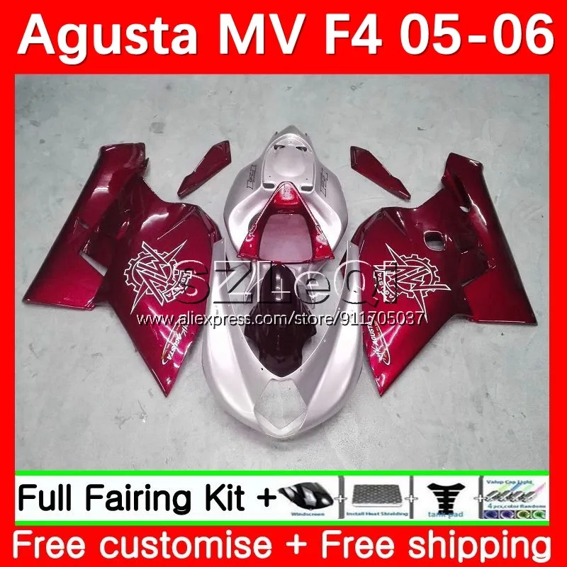 

Корпус для Agusta MV F4 R312 750S 1000 R 750 1000CC 1000R MVF4 312 1078 1 + 1 05 06 MA F4 2005 2006 обтекатель винный красный 20LQ.68