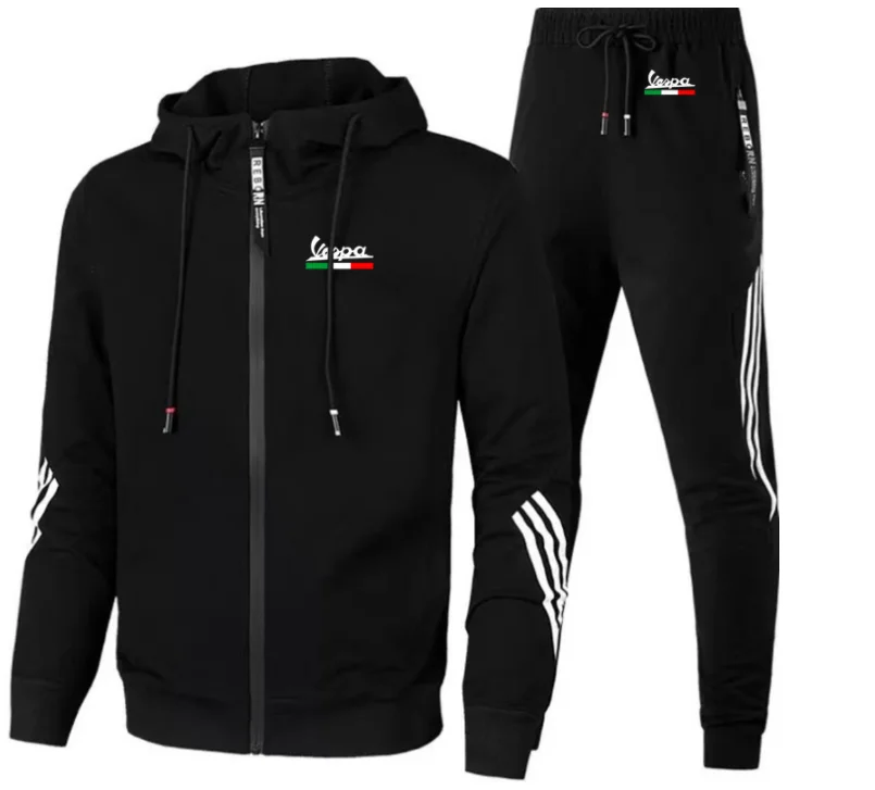 

2022 New Men's VESPA Car Logo Printing 2 Pieces Sets Tracksuit Spring and Autumn Hooded Sweatshirt+Pants Hoodie Sportwear Suit