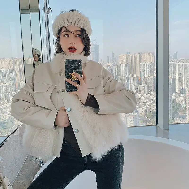 Autumn and Winter New Imitation Fox Fur Imitation Fur Coat Female Imitation Sheep Skin Loose Look Thin Young Leather Coat