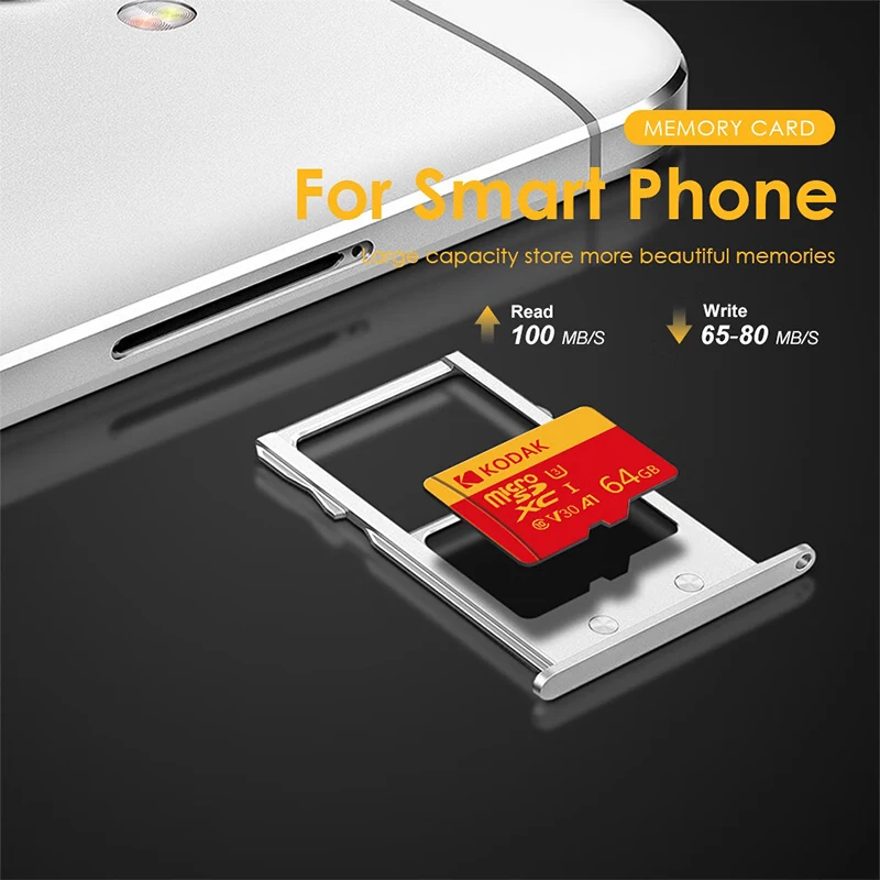 Карта памяти KODAK Micro SD U3 V30 128 ГБ 256 ГБ 64 ГБ TF Card 4K, высокоскоростная, до 100 МБс, для телефона, камеры, дрона (art.: 3920daa2c444d) - 3920daa2c444d