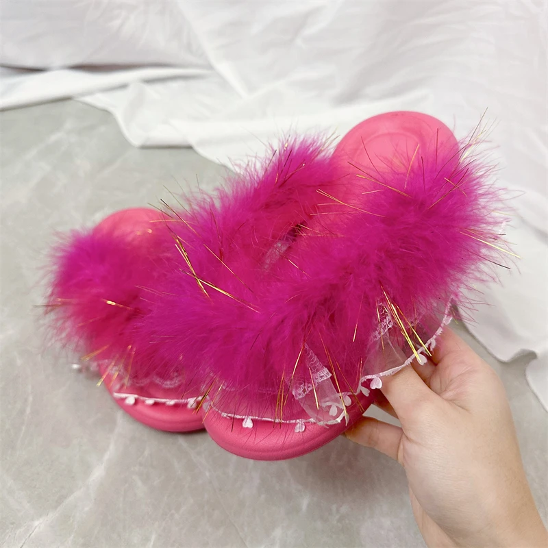 

2023 Women's Fur Slipper Real Raccoon Fur Fashion Style Furry Slides Soft Warm Big Fluffy Fur Shoes Luxury Sandals Women Shoes