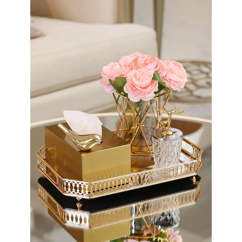 Modern Luxury Tissue Box Ornaments Mirror DiningTable Living Room Desktop Storage Display Plate Flolwer Vase Home Decoration