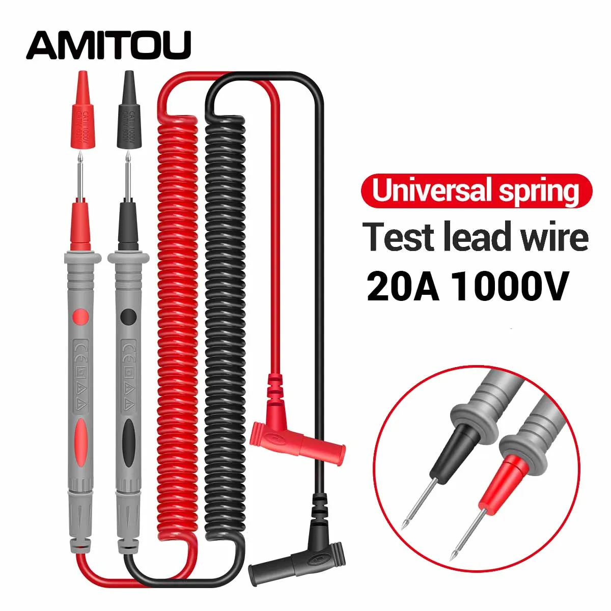 AMITOU Multimeter Probe Test Leads 20A Universal Spring Cable Tester Lead Measuring Wire Pen for Multi-Meter Tester Wire Tips