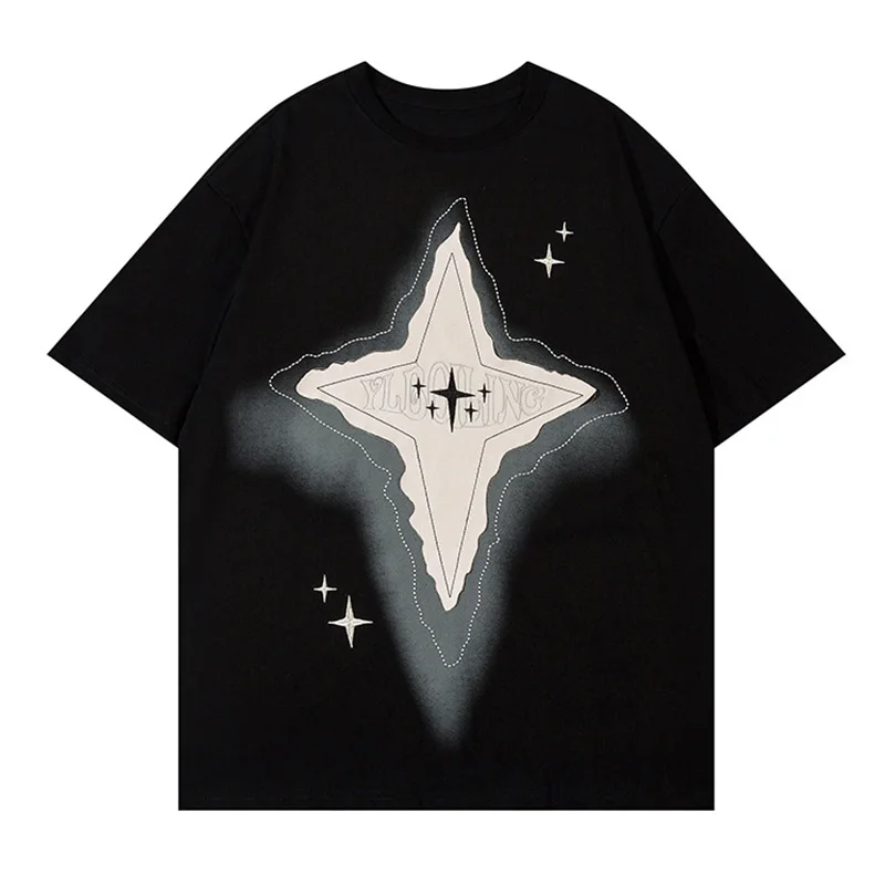 

Футболка мужская оверсайз с вышивкой в стиле хип-хоп, топ с короткими рукавами и нашивками харакудзю, в стиле пэчворк, на лето