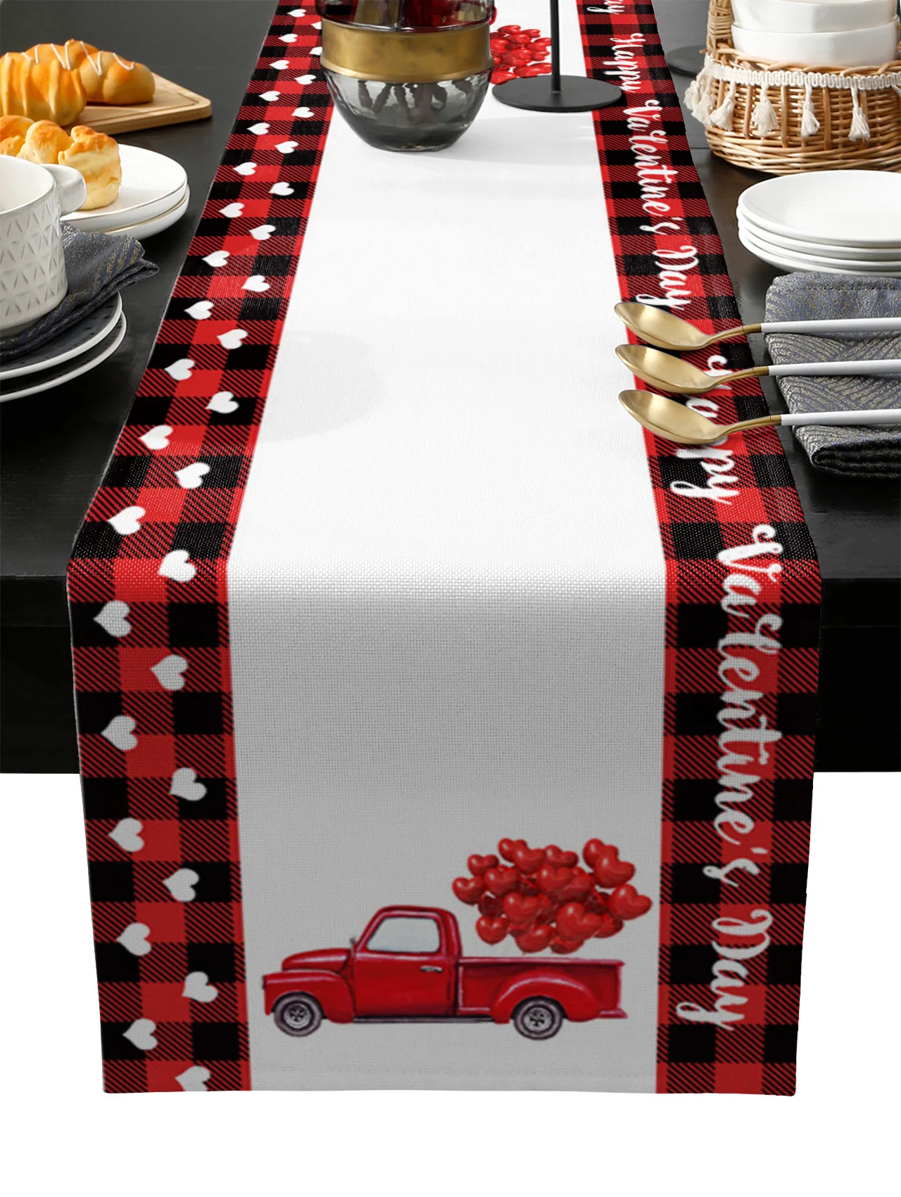 

Valentine's Day Red Heart Truck Table Runner Wedding Festival Table Decoration Home Decor Kitchen Table Runners Placemats