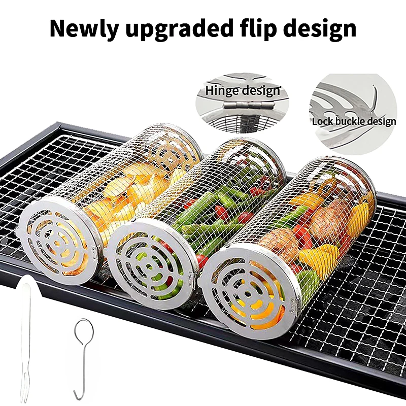 

Basket Accessories,stainless Cookware Mesh Steel Grill Picnic Camping Grill Baskets,outdoor Baskets,grilling Round Round