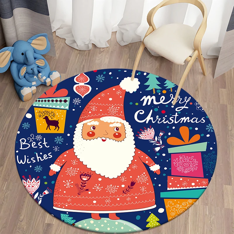 Christmas Kawaii HD Printed Round Carpet for Living Room Rugs Camping Picnic Mats Bedroom Rug Flannel Anti-Slip Yoga Mat gifts