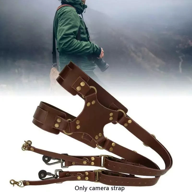 

Quality Leather Camera Strap Leather Double Shoulder Strap Harness for Canon Nikon Pentax Fuji Black Brown