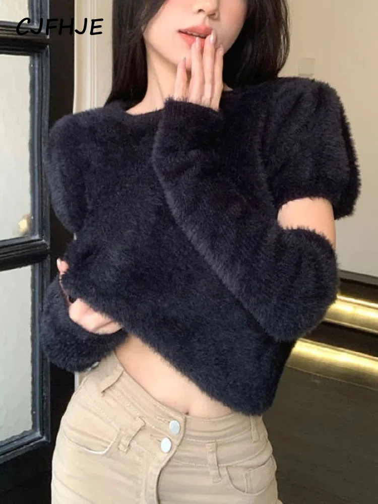 

Vintage Knitted Sweater Y2K Crop Tops Women Elegant Kawaii Clothing French Slim Pullover Female Streetwear Korean 2022 Winter