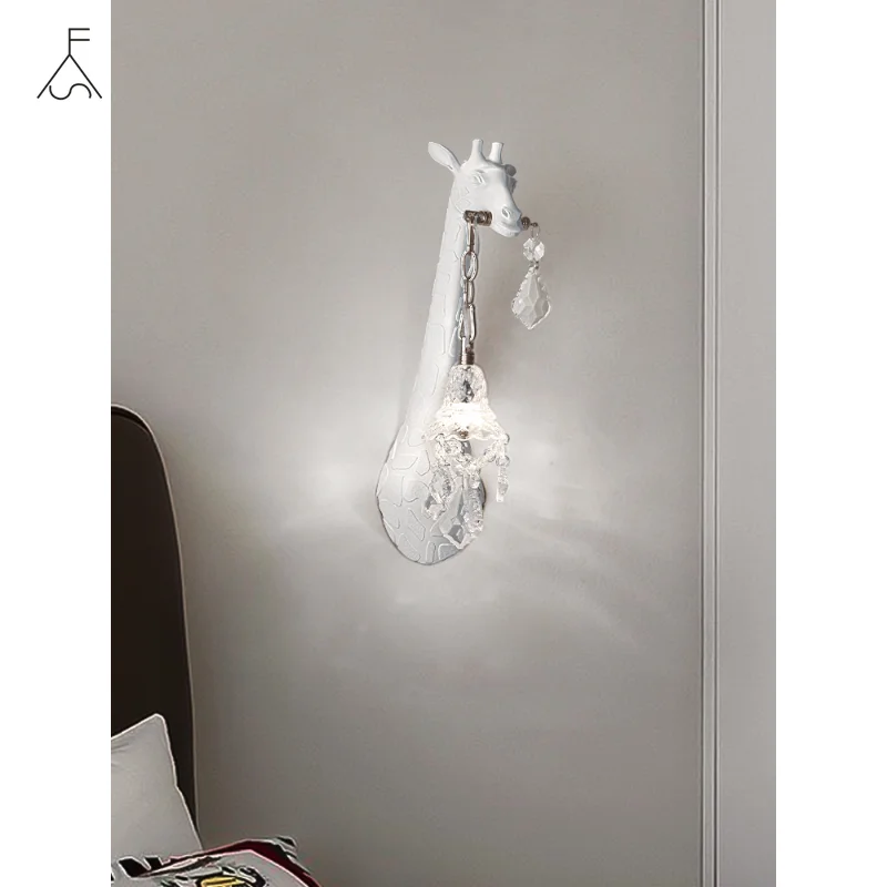 

Cottagecore Decor Resin White Deer Glass Crystal Led Wall Lamp for Sofa Corridor Hallway Loft Dining Room Sconce Light Fixtures