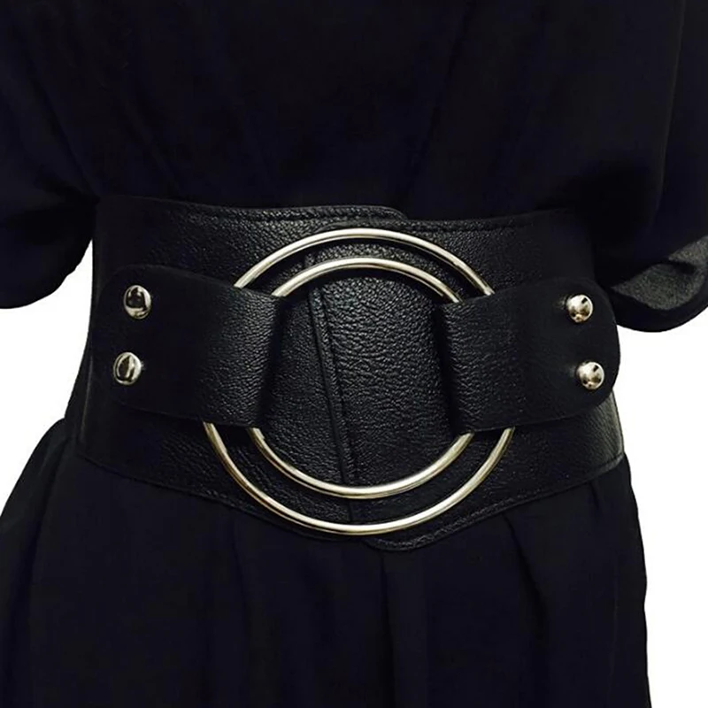 

Lady Retro Wide Waist Belts Stretchy Elastic Corset Waistband Hollow Metal Big O-ring Ladies's Belt For Dress Jacket
