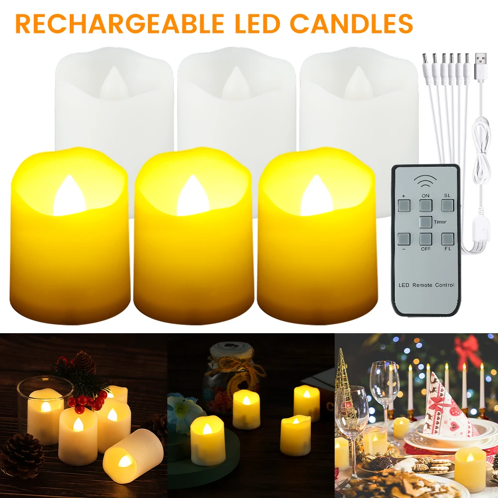 

6pcs Flameless LED Tealight Tea Candles Wedding Light for Party Wedding Decor Rechargeable LED Candle Light with Remote Timer