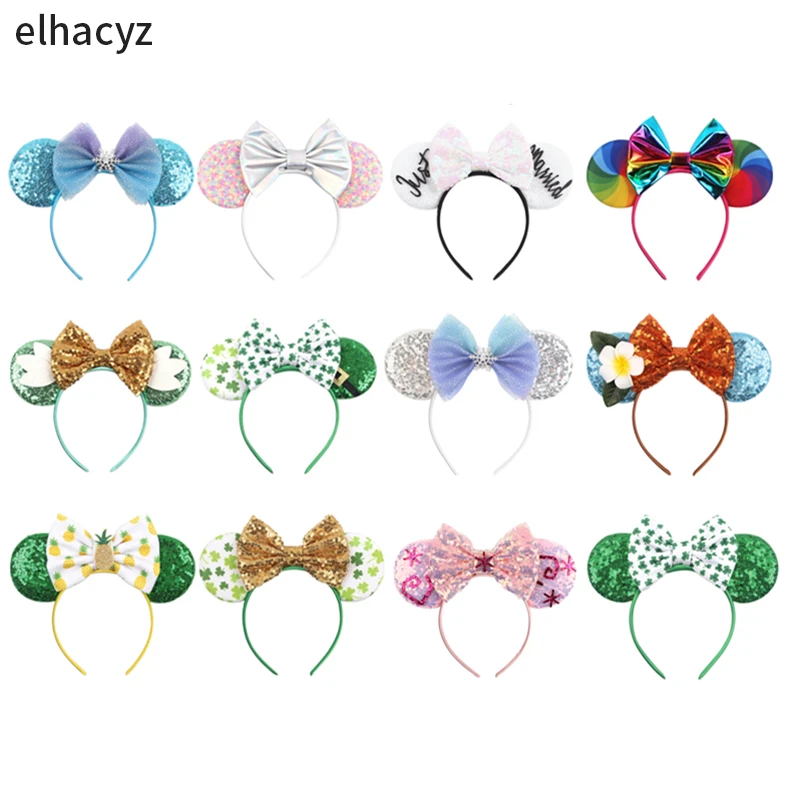 10pcs/lot Wholesale Ice Snow Mouse Ears Bow Princess Headband Girls Festival Hairband Women Party Cosplay Kids Hair Accessories