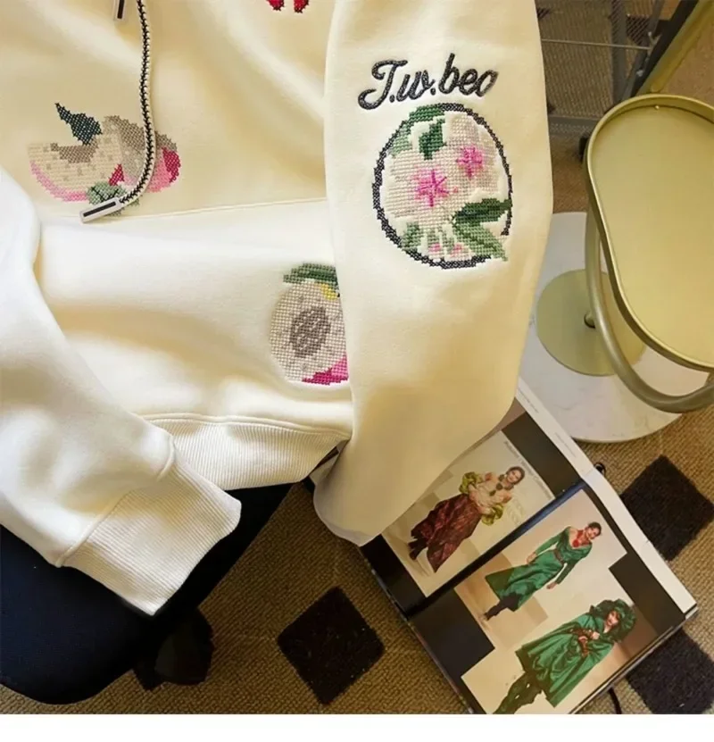 Свободные толстовки с абрикосовой персиковой вышивкой женские куртки уличная