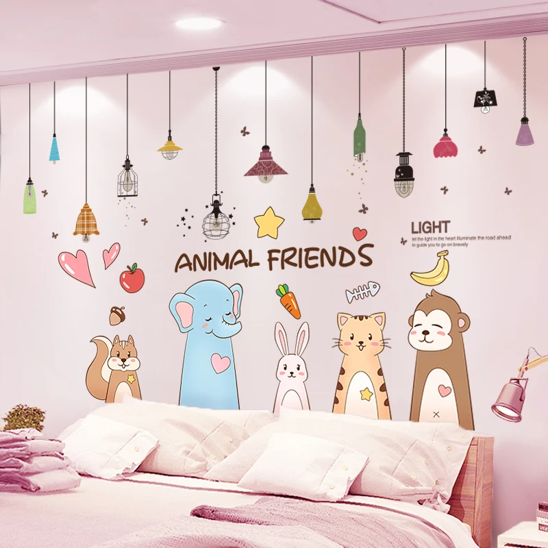 

[SHIJUEHEZI] Cartoon Animals Wall Stickers Vinyl DIY Chandeliers Lights Mural Decals for Kids Rooms Baby Bedroom Home Decoration