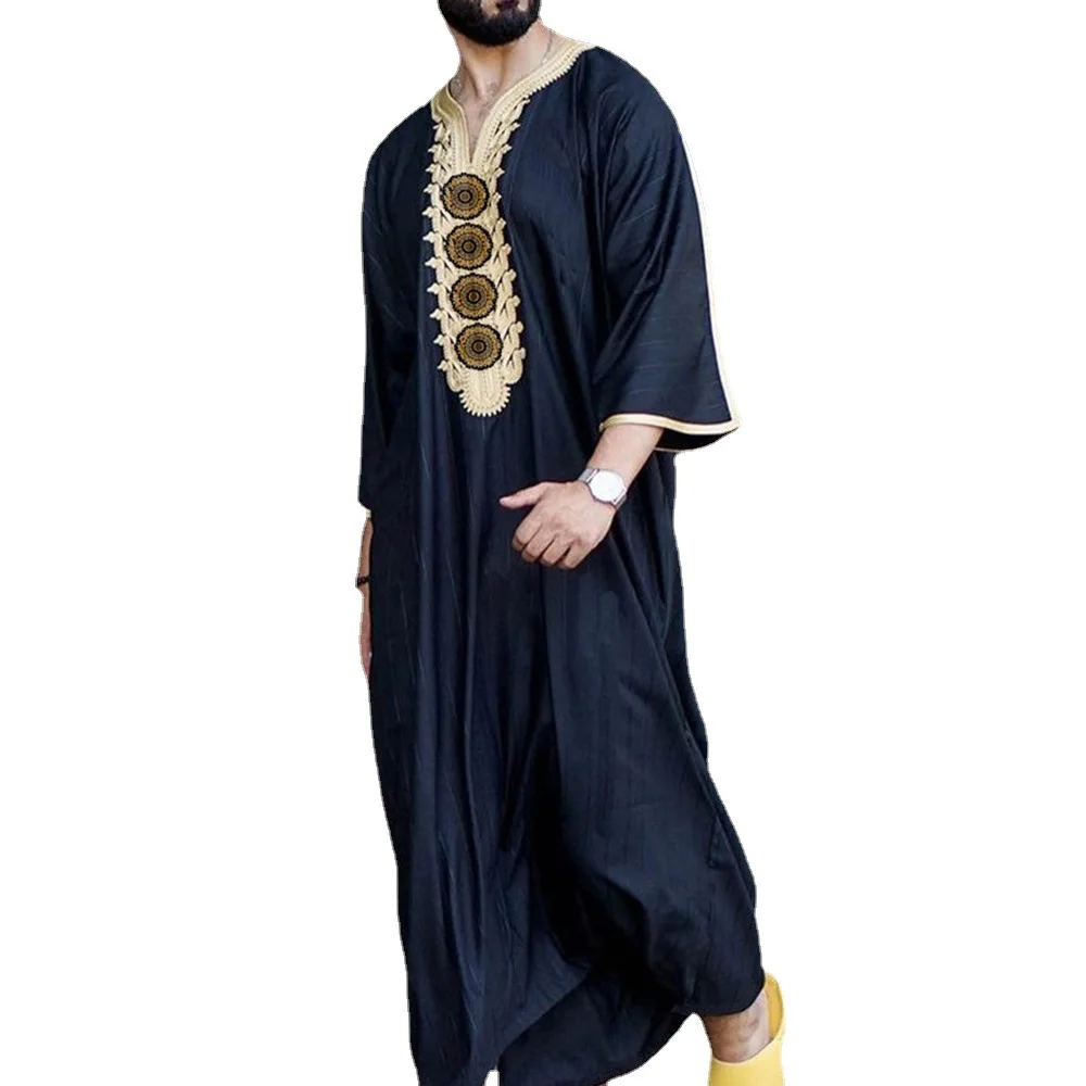 National Style Men's Long Shirt Leisure Youth Black Muslim Robe De Moda Musulmana Islamic Men Clothing 2022 Fashion