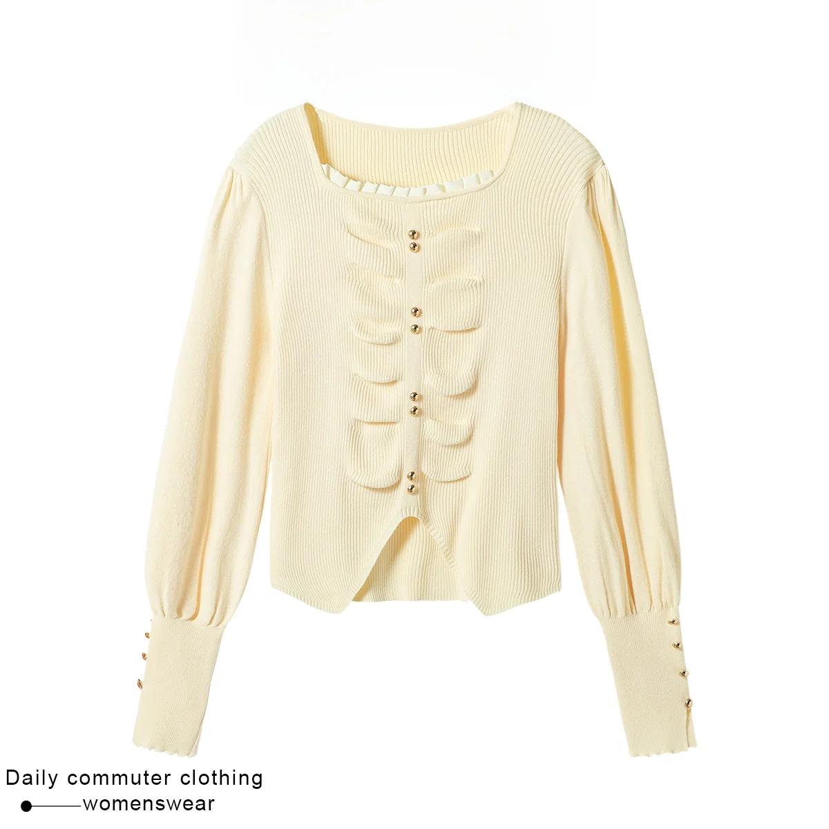 Coshehkg/французский sle квадратный воротник с пышными рукавами и длинными вязаная