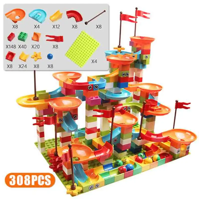

77-308 Pcs Baby Marble Race Run Big Block Compatible City Building Blocks Funnel Slide Blocks Big Bricks Toys For Children Gifts