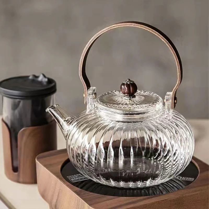 

Чайник стеклянный высокотемпературный с фильтром, утолщенный чайник из боросиликатного стекла с деревянным лучом, для дома