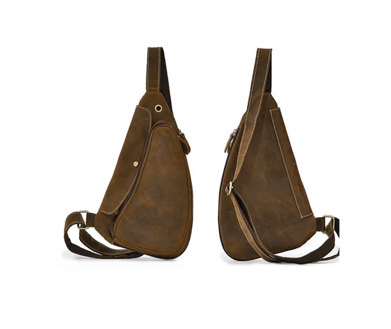 Casual vintage genuine leather men's small chest bag fashion design natural crazy horse cowhide daily sport USB crossbody bag