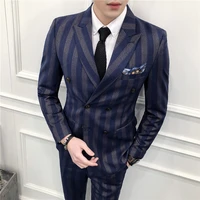 blazervestpants striped double breasted fashion mens casual boutique wedding groom best man suit business three piece suit