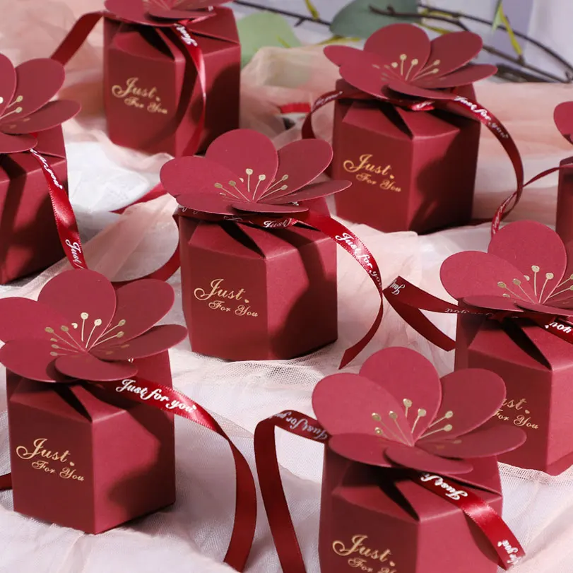 

Wedding Candy Boxes 3D Petals for Small Gift Boxes Crafting Wedding Party Favor Candy Bridesmaids Proposal Box with Ribbons