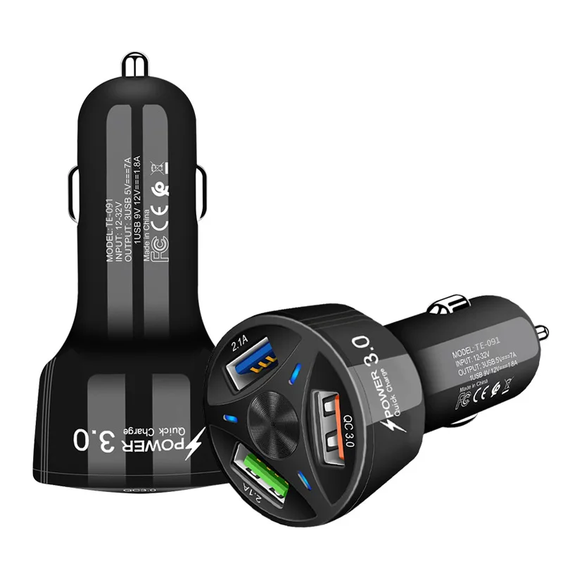 

2022 QC3.0 Quick Car Charger 3 USB Charge Universal Mobile Phone Fast Charge 12V/24V Input 5V Output Power Adapter Auto Products