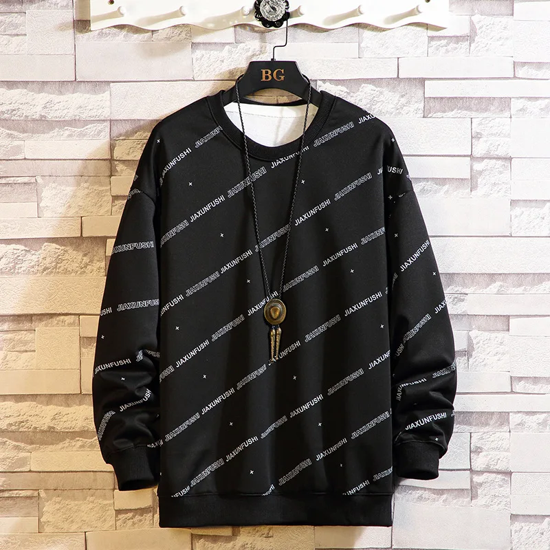 2022 Spring and Autumn New Fashion Hong Kong Style Youth Casual Letter Printing Round Neck Loose Pullover Sweater Men's Trend