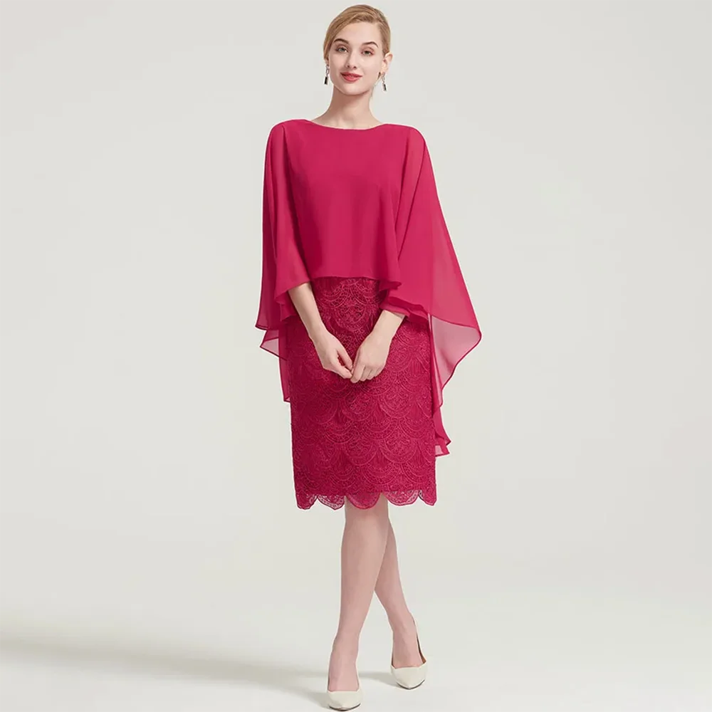 2024 элегантное темно-Красное Кружевное Платье До Колена с рукавом 3/4 для матери