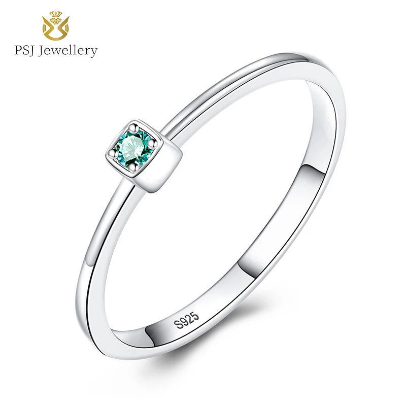 

PSJ Fashion Minimalist Rhodium Plated Round Artificial Gemstone Inlay 925 Sterling Silver Rings for Women