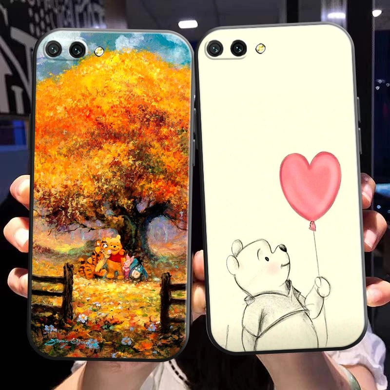 

Cute Cartoon Winnie The Pooh Phone Case For Huawei Honor 10X 9X Lite Pro 10 10i 9 9A Soft Funda TPU Black Liquid Silicon