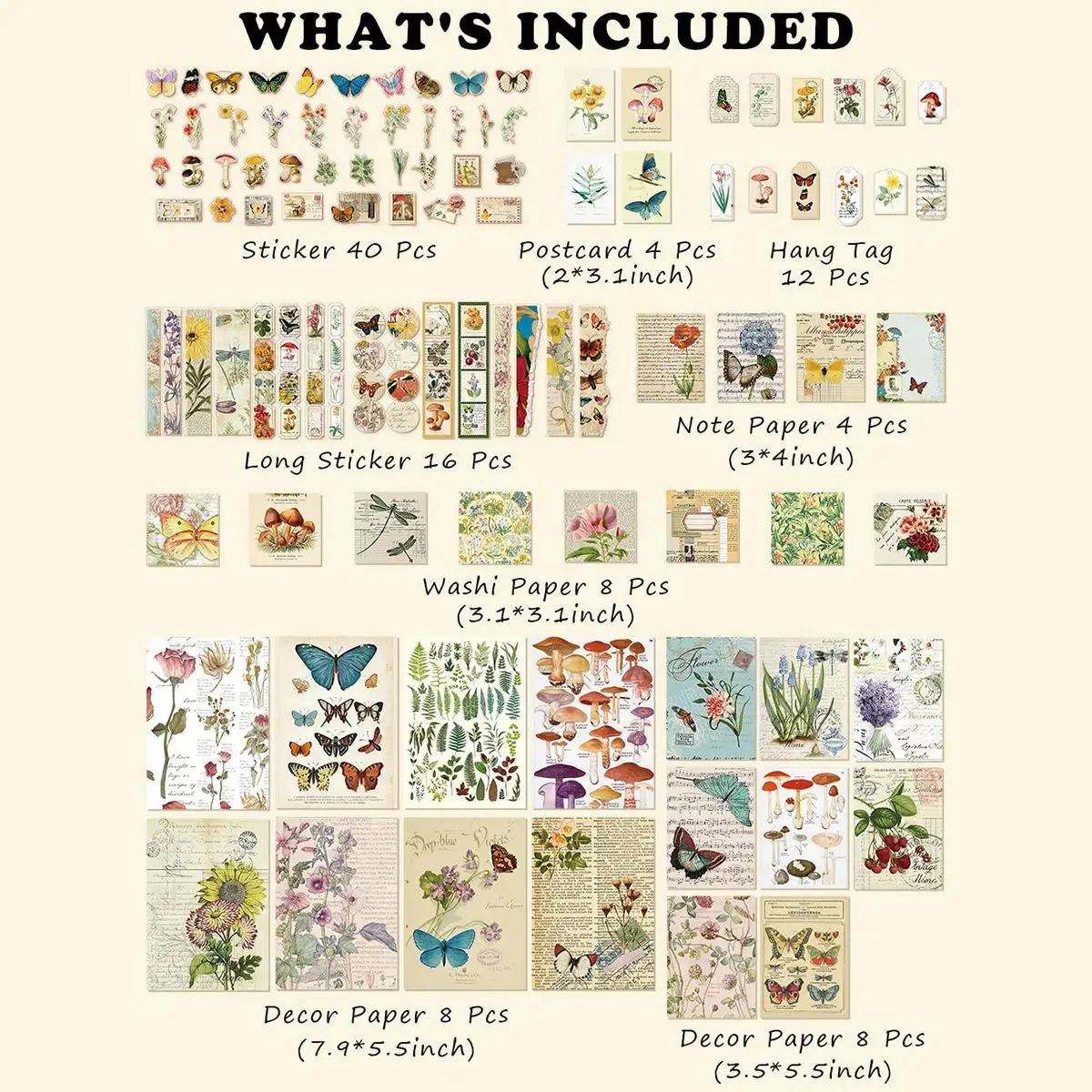 

100 Pcs Vintage Scrapbook Supplies Pack for Junk Journal Art Trash Magazine Ephemera Planner Sticker, Nature